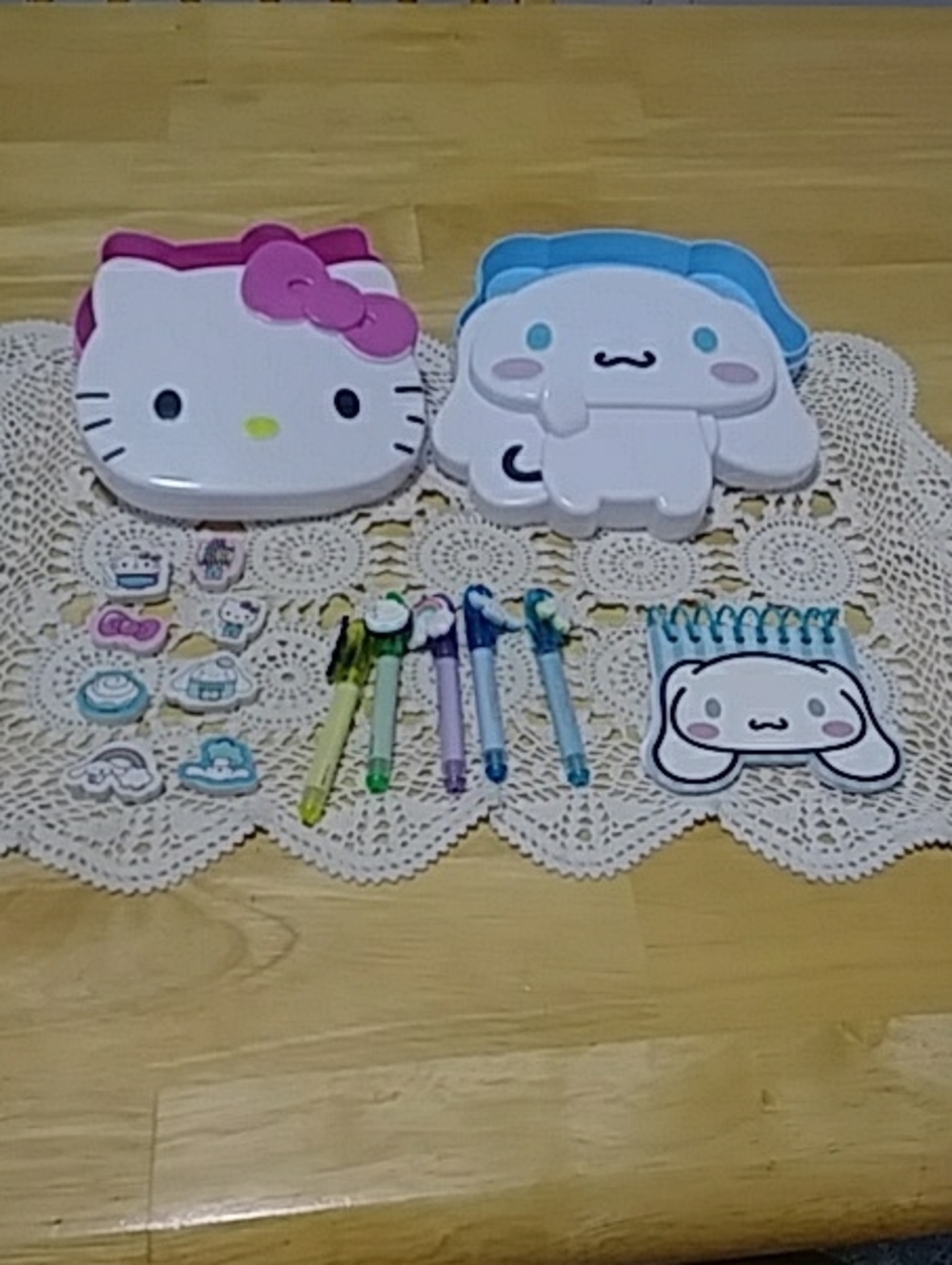 Hello Kitty Bundle, containers, pens, notepad, erasers, collectible